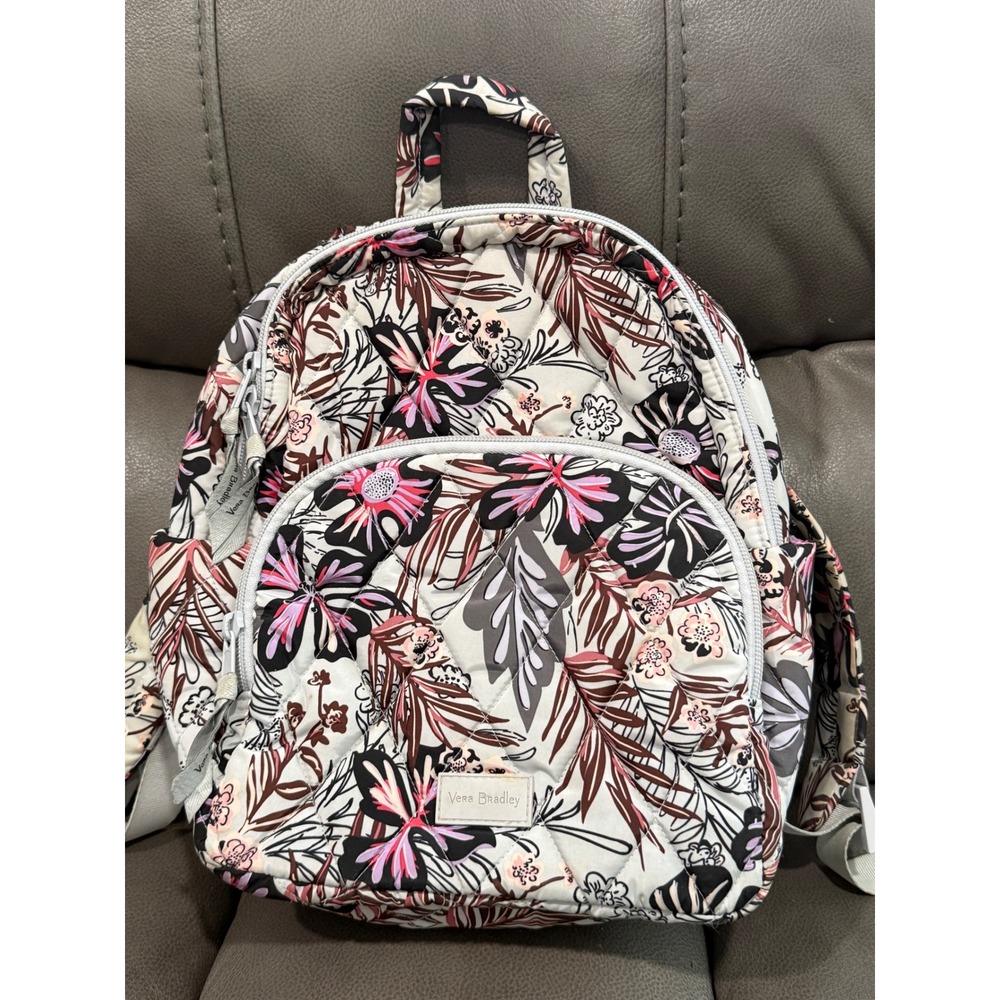Vera Bradley Mini Backpack Quilted Cotton Tropical Floral Pink Gray White